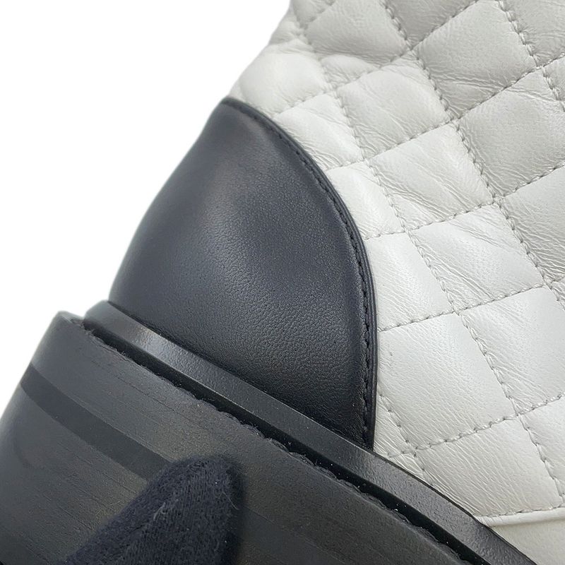 Chanel Short Boots Quilted CC Logo Leather 36 1 2C White Black
