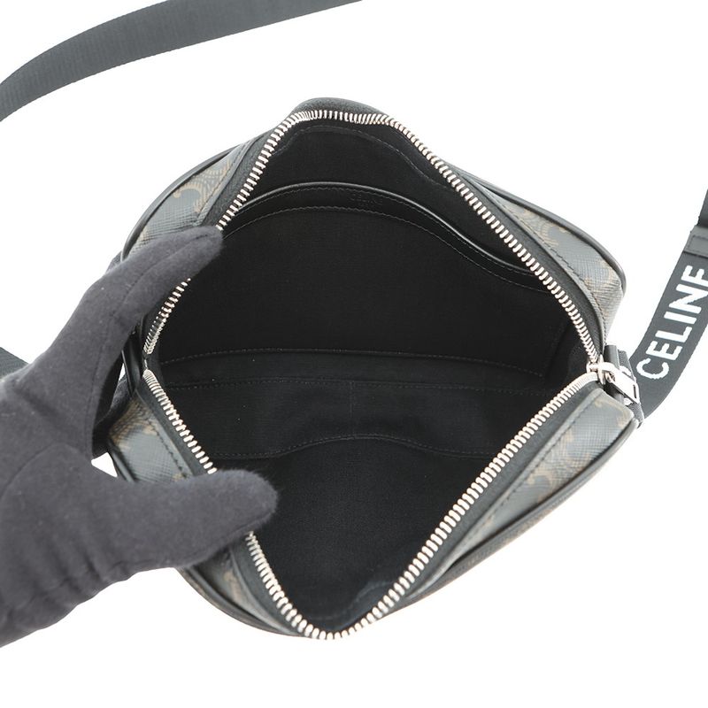 Celine Shoulder Bag Triomphe Horizontal Leather Black Brown