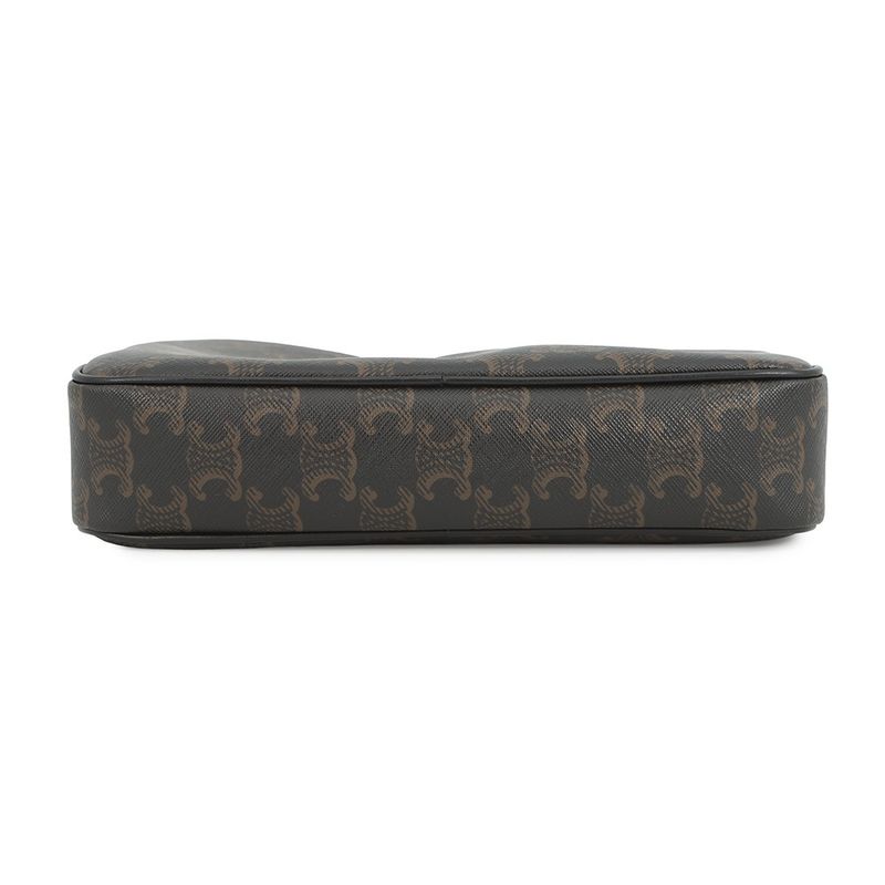 Celine Shoulder Bag Triomphe Horizontal Leather Black Brown