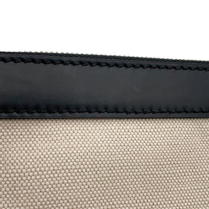 Balenciaga Clutch Navy Clip Leather Canvas Pouch Natural Black