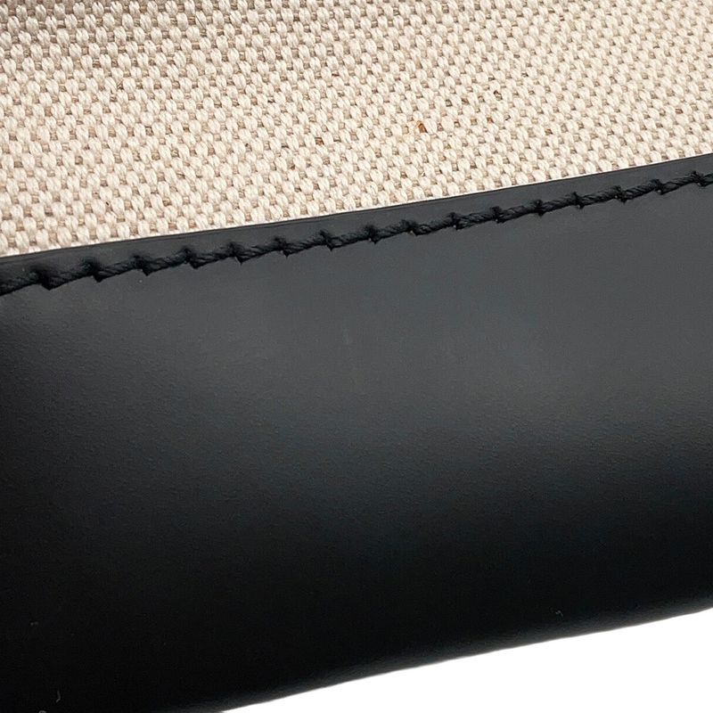 Balenciaga Clutch Navy Clip Leather Canvas Pouch Natural Black