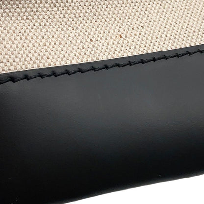 Balenciaga Clutch Navy Clip Leather Canvas Pouch Natural Black