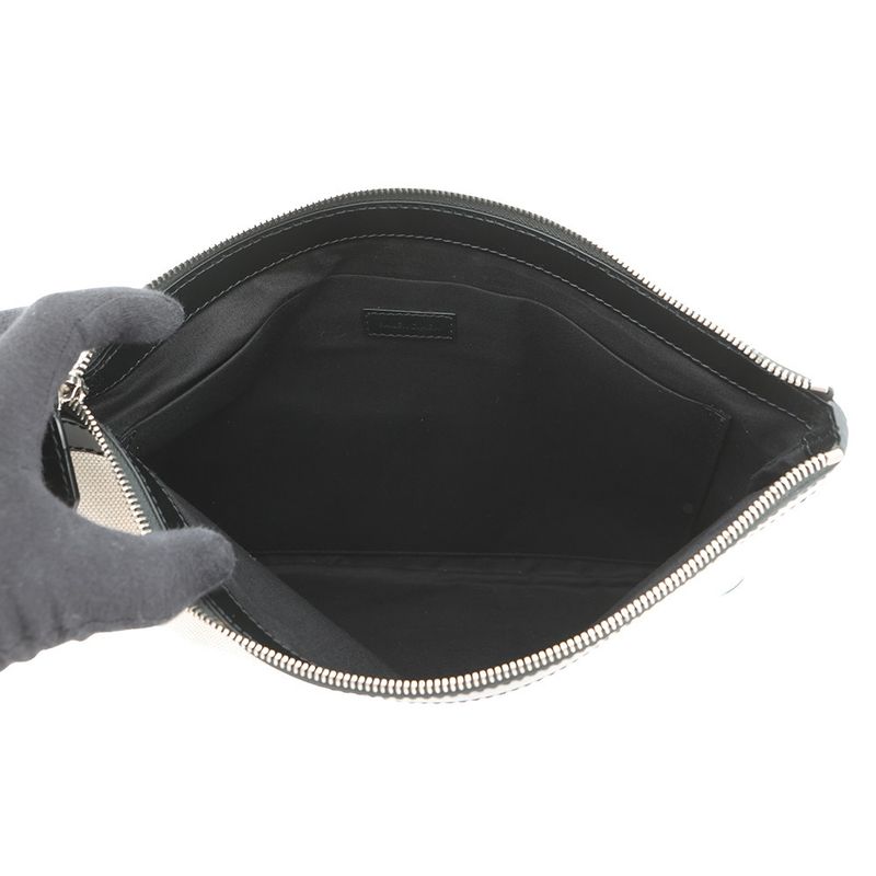 Balenciaga Clutch Navy Clip Leather Canvas Pouch Natural Black