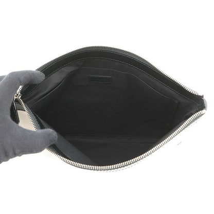 Balenciaga Clutch Navy Clip Leather Canvas Pouch Natural Black