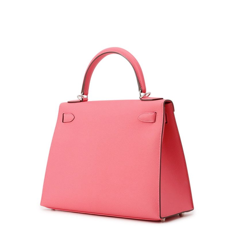 Hermes Handbag Kelly 28 Sellier Rose Azalea Silver Epsom