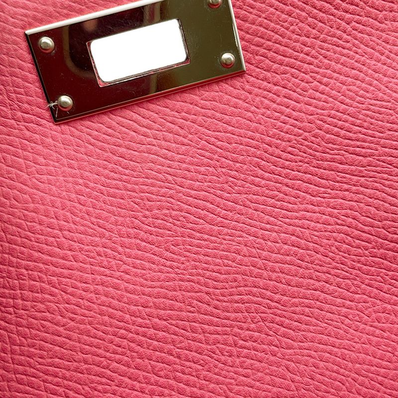 Hermes Handbag Kelly 28 Sellier Rose Azalea Silver Epsom