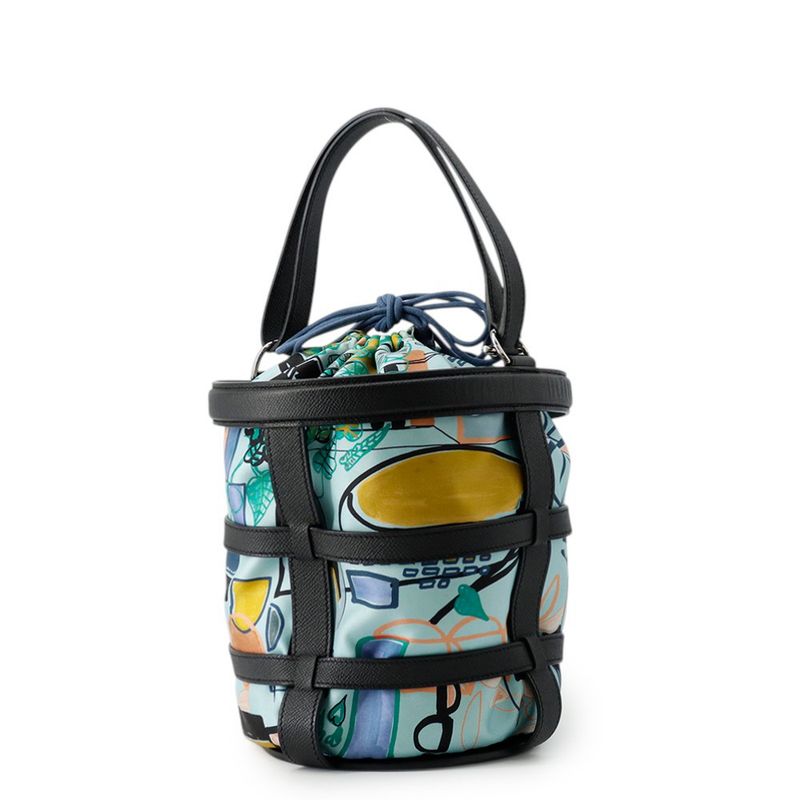 Hermes Handbag Musardine Black Multicolor Silver Epsom Silk
