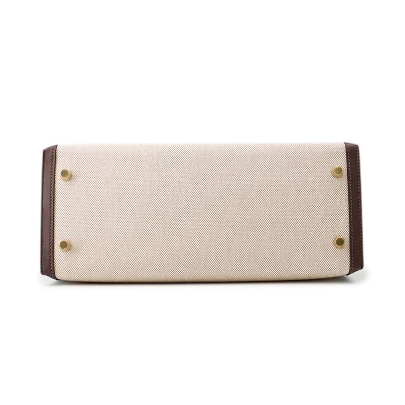 Hermes Handbag Kelly 28 Sellier Mocha Ecru Gold Swift Toile Ash