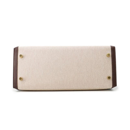 Hermes Handbag Kelly 28 Sellier Mocha Ecru Gold Swift Toile Ash
