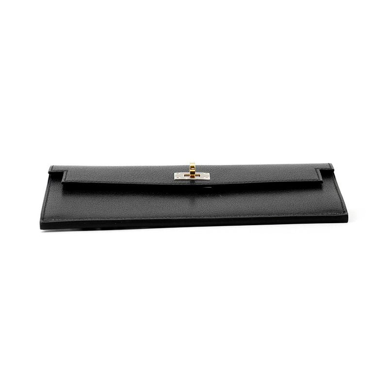 Hermes Wallet Kelly Pocket Long Black Electrum Chevre Sham Kira
