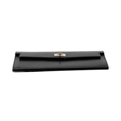 Hermes Wallet Kelly Pocket Long Black Electrum Chevre Sham Kira