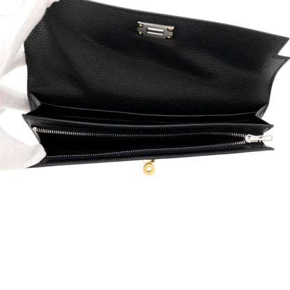 Hermes Wallet Kelly Pocket Long Black Electrum Chevre Sham Kira