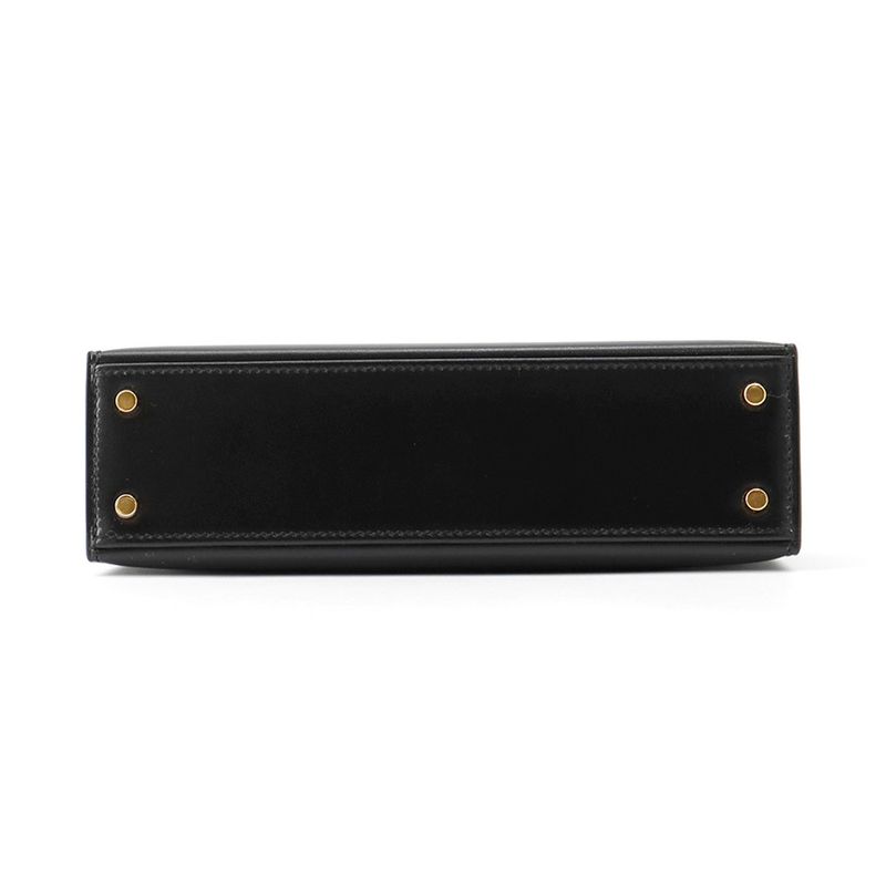 Hermes Mini Kelly 2 Sellier Black Gold Box Calf 2-Way Handbag
