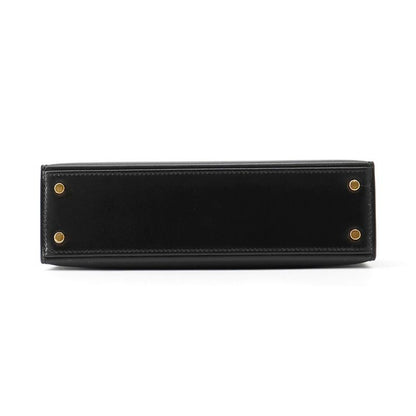 Hermes Mini Kelly 2 Sellier Black Gold Box Calf 2-Way Handbag