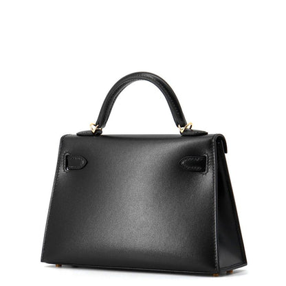 Hermes Mini Kelly 2 Sellier Black Gold Box Calf 2-Way Handbag