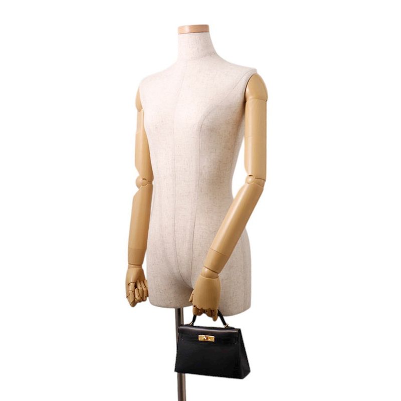 Hermes Mini Kelly 2 Sellier Black Gold Box Calf 2-Way Handbag