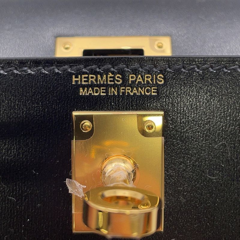 Hermes Mini Kelly 2 Sellier Black Gold Box Calf 2-Way Handbag