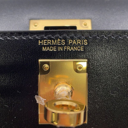 Hermes Mini Kelly 2 Sellier Black Gold Box Calf 2-Way Handbag