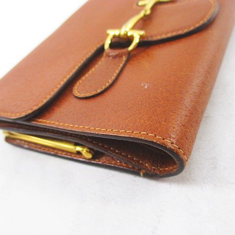 Gucci 035 001 Bifold Wallet Gama Mouth Horsebit Brown Leather