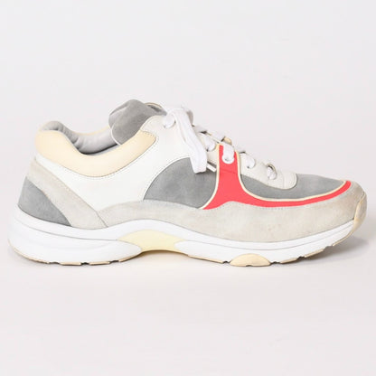 Chanel CC Logo Suede Sneakers White Gray — view 3