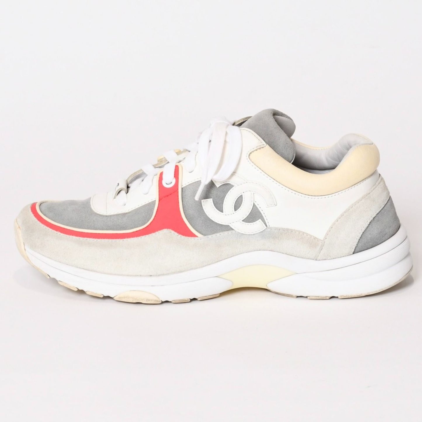 Chanel CC Logo Suede Sneakers White Gray — view 2
