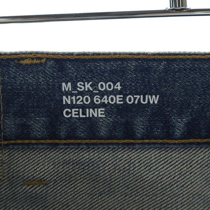 Celine Leather Patch Zip Fly Skinny Denim Pants Jeans Indigo