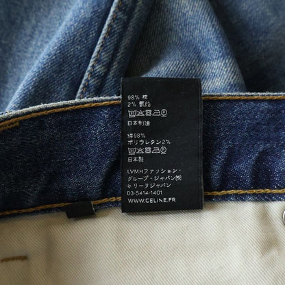 Celine Leather Patch Zip Fly Skinny Denim Pants Jeans Indigo