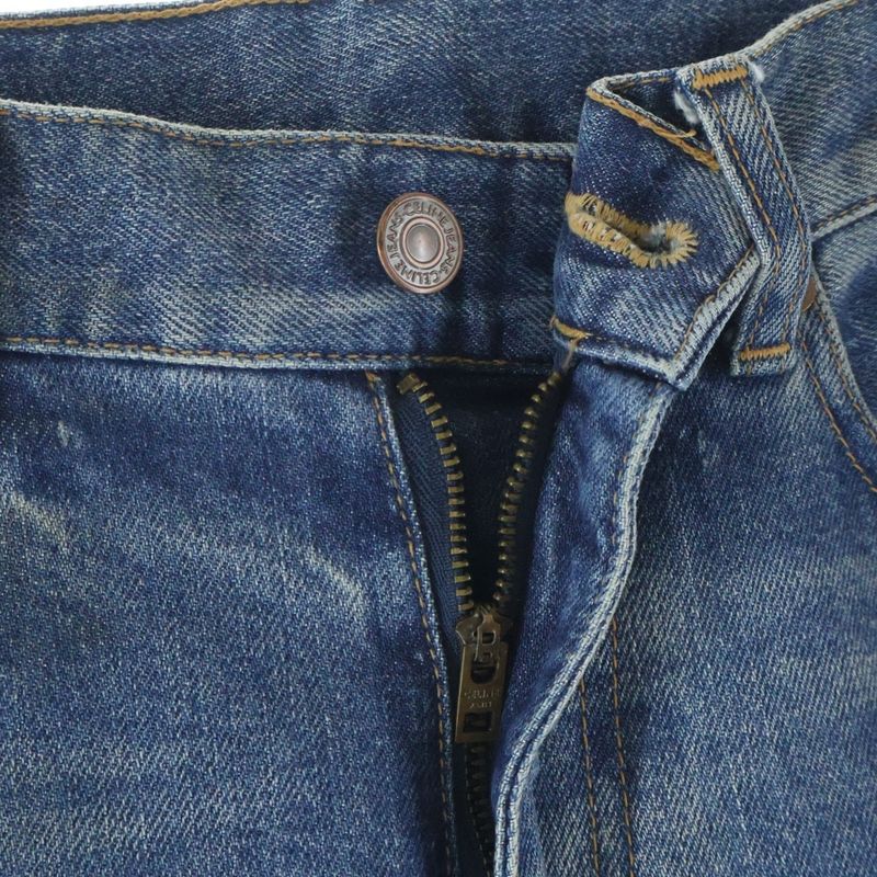 Celine Leather Patch Zip Fly Skinny Denim Pants Jeans Indigo