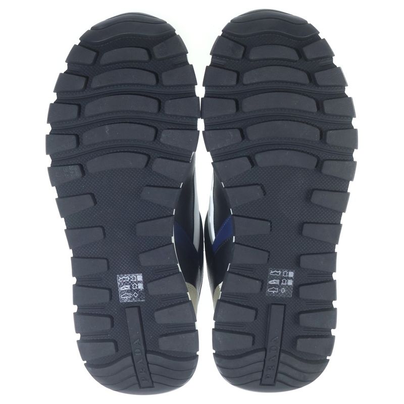 Prada Low Cut Sneakers White Navy Leather Shoes