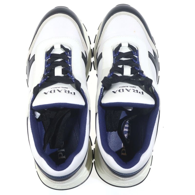 Prada Low Cut Sneakers White Navy Leather Shoes