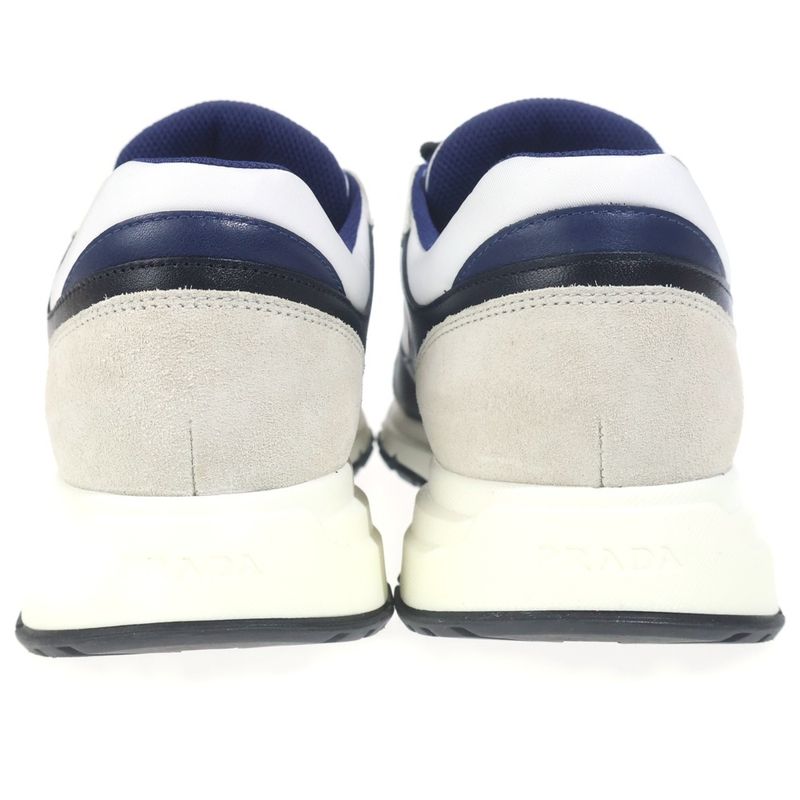 Prada Low Cut Sneakers White Navy Leather Shoes