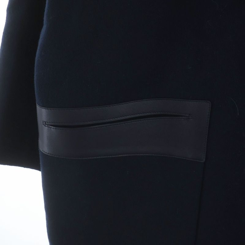 Hermes Hooded Cashmere Coat with Belt Blue Noir Black Navy