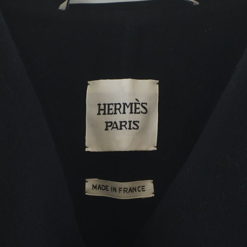 Hermes Hooded Cashmere Coat with Belt Blue Noir Black Navy