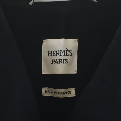 Hermes Hooded Cashmere Coat with Belt Blue Noir Black Navy