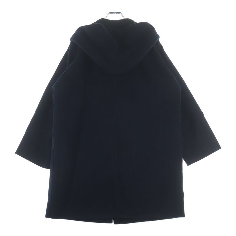 Hermes Hooded Cashmere Coat with Belt Blue Noir Black Navy