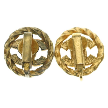 Chanel CC Logo Earrings Rhinestone Gold Plated