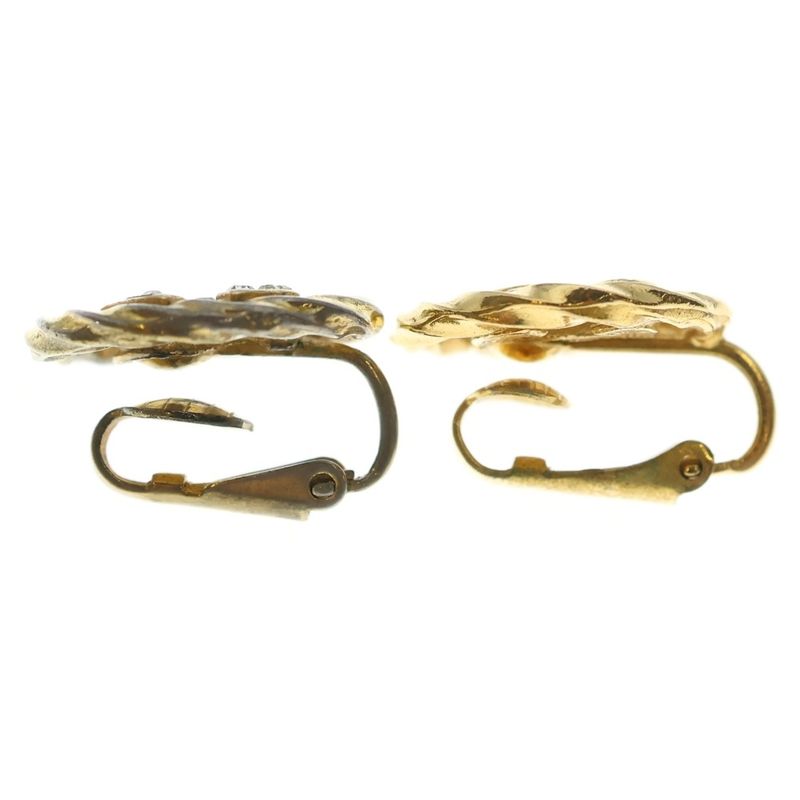 Chanel CC Logo Earrings Rhinestone Gold Plated