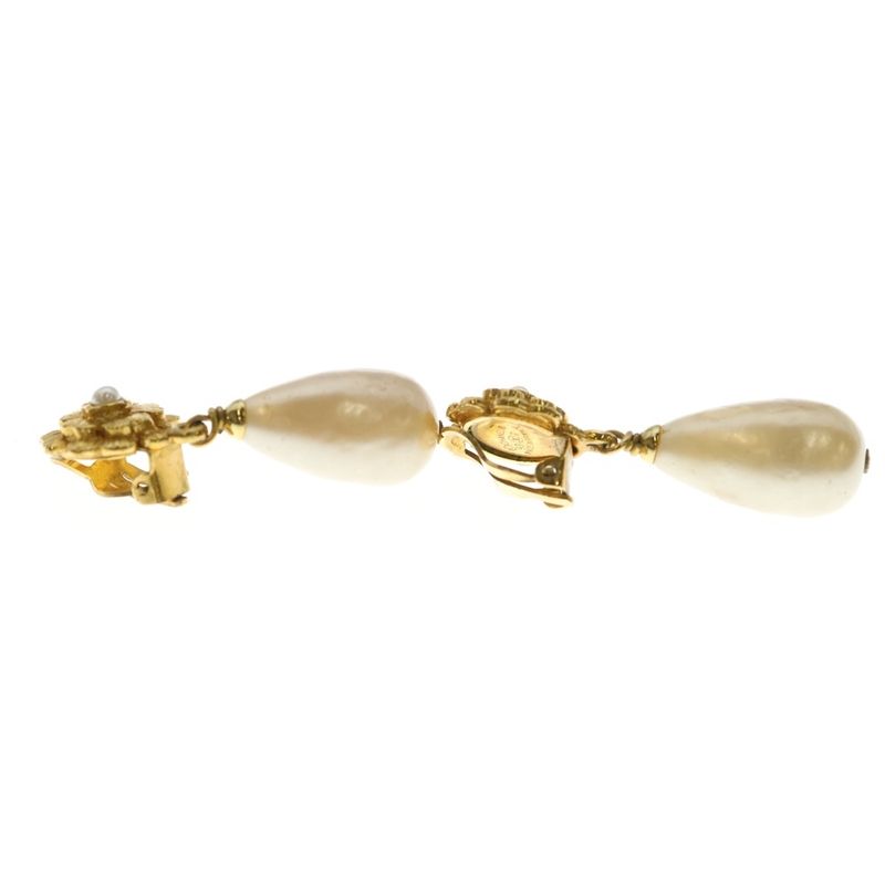 Chanel Camellia Pearl Earrings Gold Plated