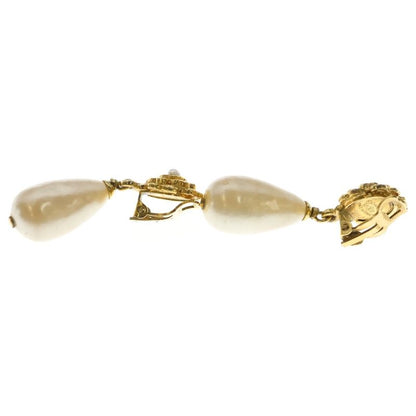 Chanel Camellia Pearl Earrings Gold Plated