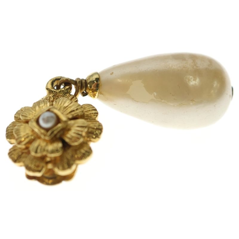 Chanel Camellia Pearl Earrings Gold Plated