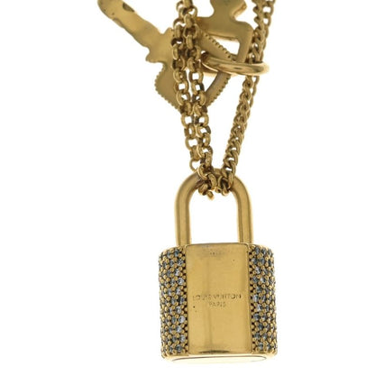 Louis Vuitton LV Padlock Rhinestone Key Chain Necklace Gold