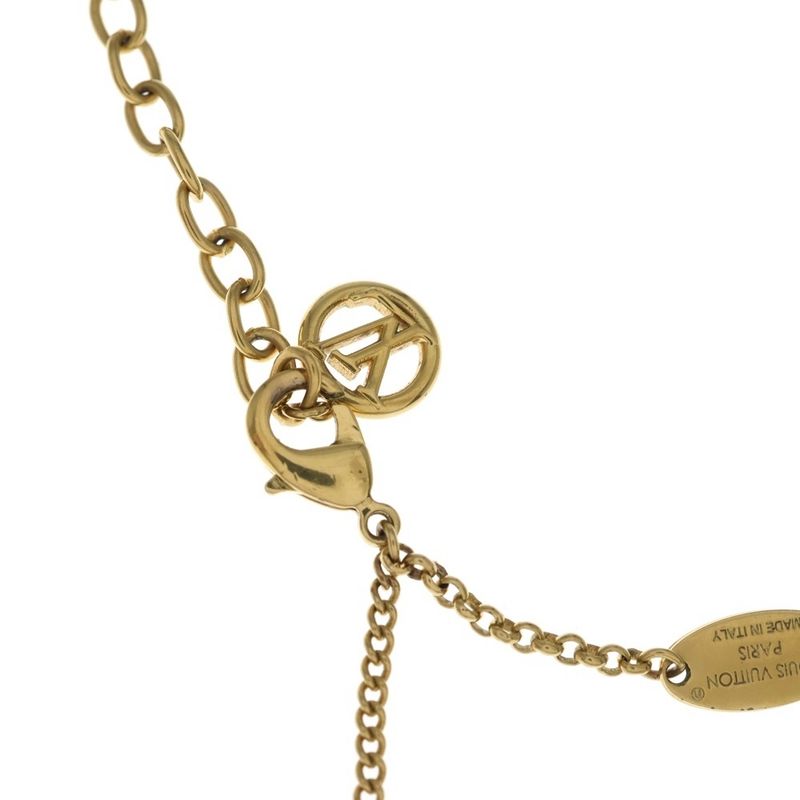 Louis Vuitton LV Padlock Rhinestone Key Chain Necklace Gold