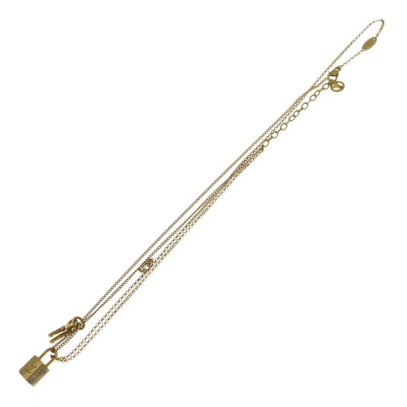 Louis Vuitton LV Padlock Rhinestone Key Chain Necklace Gold