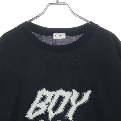 Celine Boy Doll Rhinestone Logo Short Sleeve Shirt Top Crew Neck Black