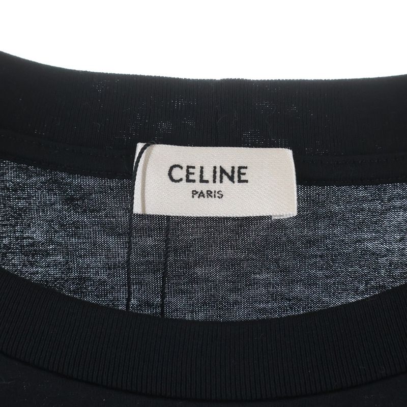 Celine Boy Doll Rhinestone Logo Short Sleeve Shirt Top Crew Neck Black