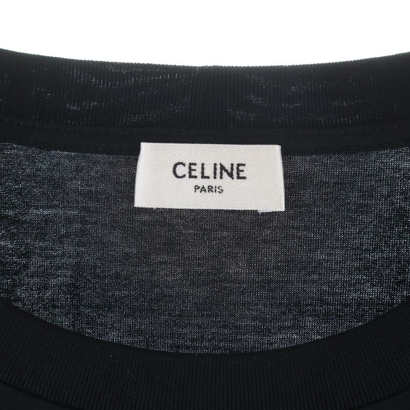 Celine Logo Studded Short Sleeve Shirt Top Crew Neck T-Shirt Black