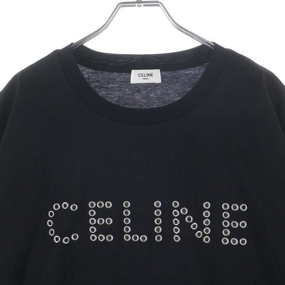 Celine Logo Studded Short Sleeve Shirt Top Crew Neck T-Shirt Black