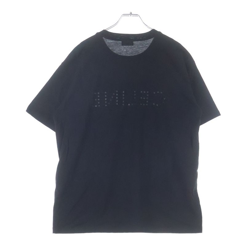 Celine Logo Studded Short Sleeve Shirt Top Crew Neck T-Shirt Black