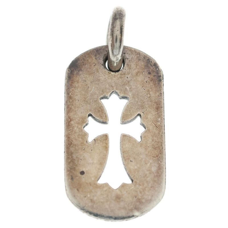 Chrome Hearts D Tag Sml CO Crs Cutout Cross Dog Small Pendant Top Silver