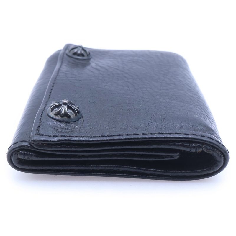 Chrome Hearts 3 Fold Cross Ball Button Leather Wallet Black